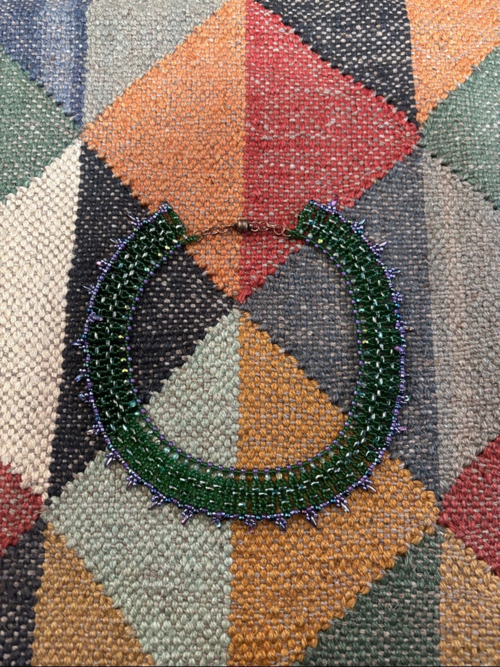 Green Beaded Choker Necklace Magnetic Elegant Statement Jewelry
